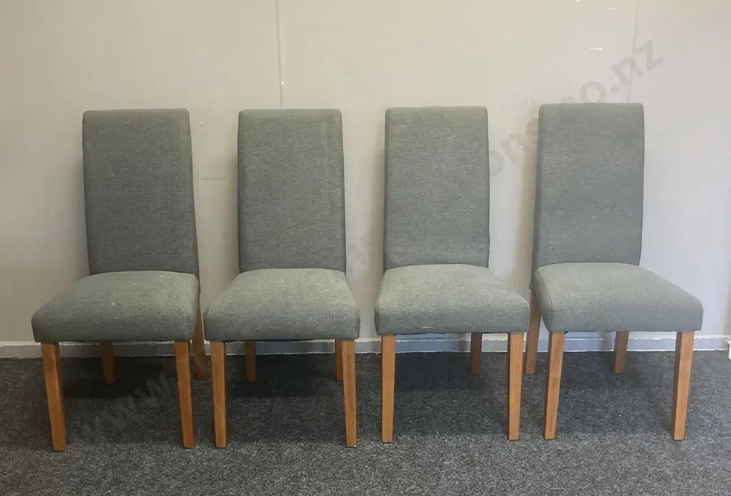Set of 4 Grey Fabric Highback Dining Chairs With Wooden Legs Image 1++